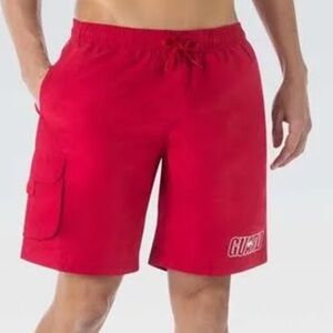 Dolfin Vintage Red Guard Swim Trunks Lined Cargo Shorts Size M